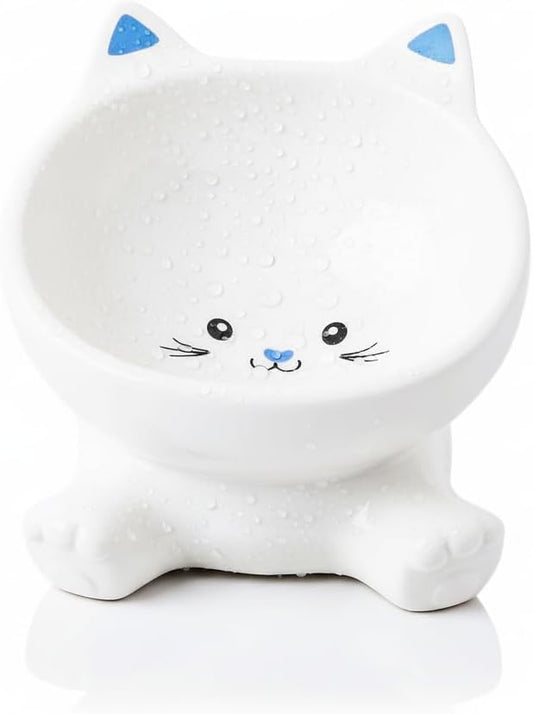 Cat Bowl, Elevated Cat Bowls, 4.9 Inch Cute Kitten Food Bowls for Anti-Vomiting and Whisker Friendly, 3D Raised Ceramic Cats Bowl for Food and Water with 4.5 OZ Capacity, Protects Pet's Spine, 1 Piece