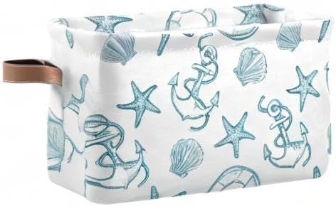 Coastal Anchor Nautical Theme Storage Basket Fabric Laundry Baskets Starfish Summer Beach Storage Boxes Organizer Bag for Baby Cloth Dog Toy Book Storage Cubes Shelf Closet Bins 16x12x8 Inches