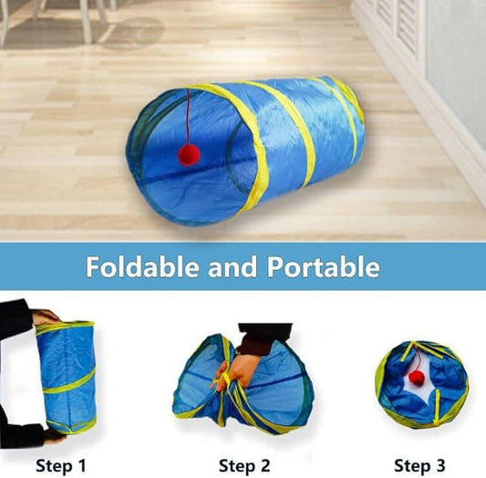 Cat Tunnel Tube Toys,Tunnels for Indoor Cats, 2 Way Collapsible Interactive Toy with Balls for Rabbits, Kittens, Ferrets, Puppy