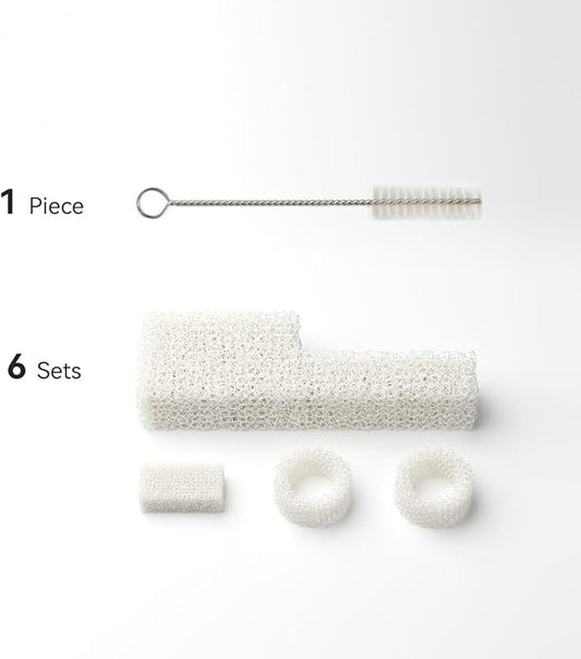 Filter Replacement Kit Compatible with RealFountain 6-Pack (6-Month Supply), Sponge Filter Set for Smart Cat Water Fountain Pet Water Dispenser Bowel Filter Foam with Cleaning Brush
