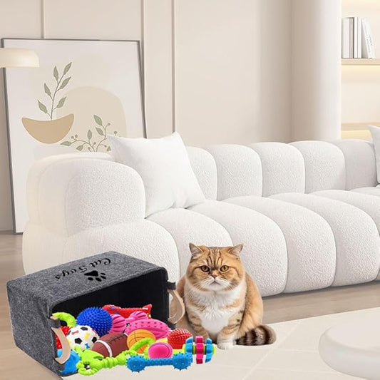 CozyCove Felt pet Toy Box Collapsible Pet Supplies Storage Basket cat toy box storage basket chest organizer, Fabric Storage Bin for Organizing Pet Toys, Blankets, Leashes, and Food grey pet Toy Box