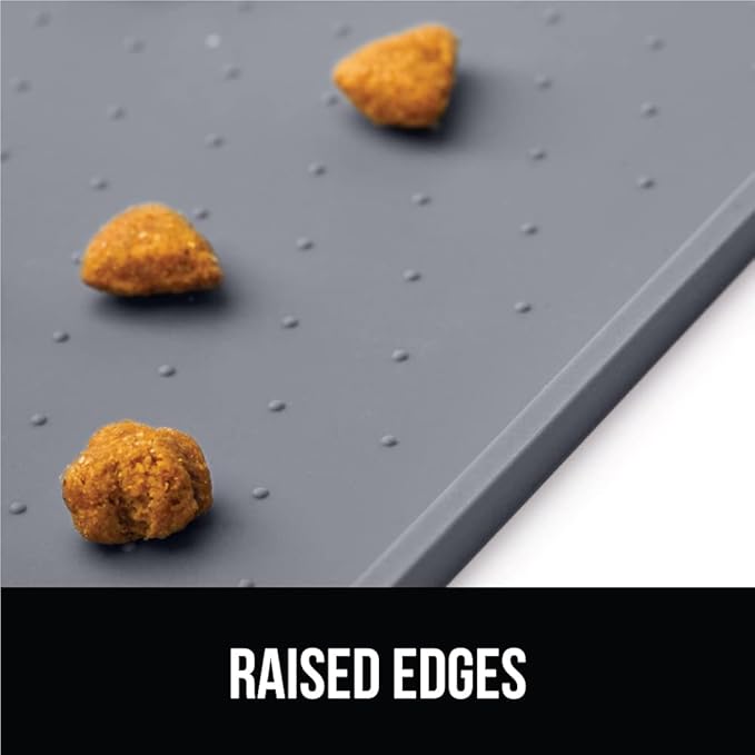 GORILLA GRIP 100% Waterproof Raised Edge BPA Free Silicone Pet Feeding Mat, Dog Cat Food Mats Contain Spills Protects Floors, Placemats for Cats and Dogs Water Bowl, Pets Accessories 18.5x11.5 Gray