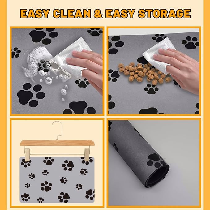 Pet Feeding Mat Dog Cat Food Mat for Floors Waterproof Food and Water Bowl Mats for Indoor Absorbent Non-Slip Dog Food Mat Quick Dry Pet Food Mats 12x20in Light Gray