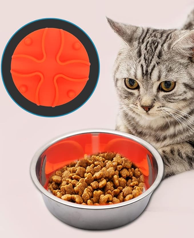 Silicone Slow Feeder for Dog Cat Puppy Pet with Strong Suction Cups for Dog Bowls (Medium, Orange)