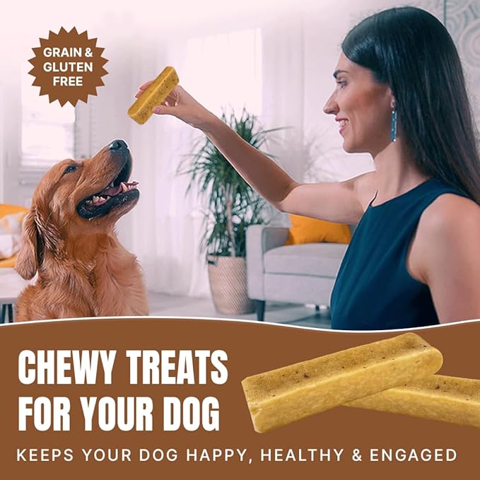 Tibetan Yak Cheese Dog Chew Sticks (4 Medium Chews) Flaxseed Flavored - Natural, Handmade, Long-Lasting, Easy to Digest, Ideal for Medium Dogs and Aggressive Chewers, Rawhide, Grain and Gluten Free