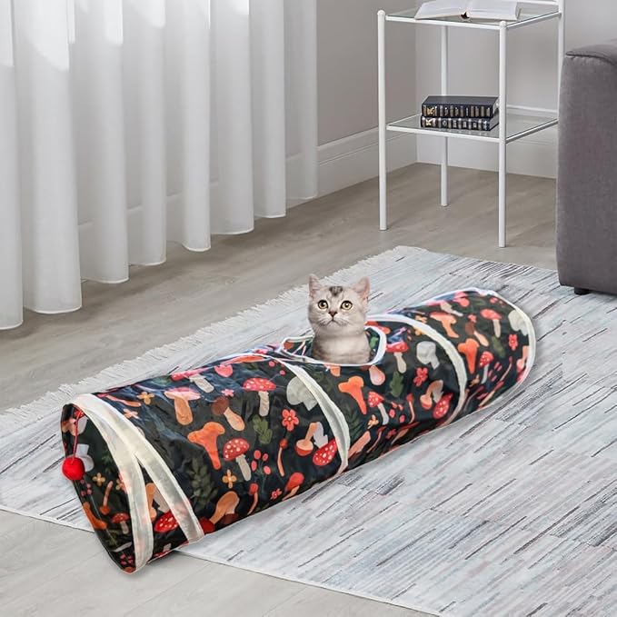 Cat Tunnel, 2-Way Cat Tunnels for Indoor Cats, Collapsible Cat Play Tunnel, Interactive Toy Maze Cat House with 2 Play Ball for Cats, Puppy, Kitty, Kitten, Rabbit