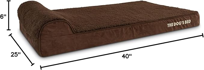 The Dog’s Bed Orthopedic Memory Foam Dog Bed with Headrest, Plush Fabric, Brown Plush, XL, 4-Inch