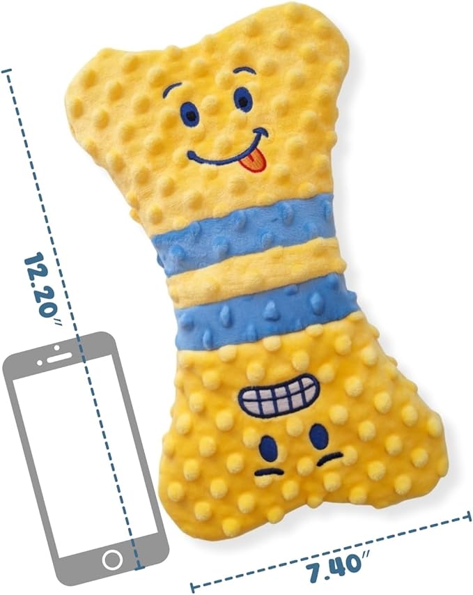 Dog Squeaky Toy, No Stuffing Plush Dog Toy for Small, Medium & Large Breeds – Crinkle Yellow Bone - Interactive - Ideal for Energetic Shaking, Toothing and Fetch lovers – Soft Pet - Safe Materials