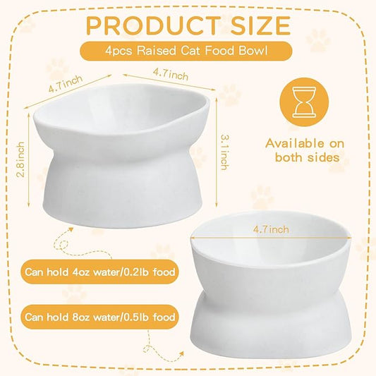 4 Pieces Plastic Tilted Elevated Cat Bowls Raised Cat Food Bowls Elevated Feeding Dish for Flat Faced Kitten Kitty Pets Supplies(White)