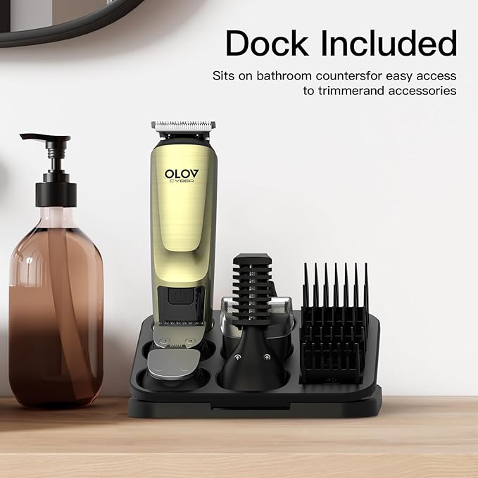 Beard Trimmer for Men, 17-in-1 Mens Grooming Kit with 6 Trimmer Heads, Cordless Hair Clippers Rechargeable with Charging Dock, IPX7 Waterproof Wet Dry Use for Body Face Nose & Mustache