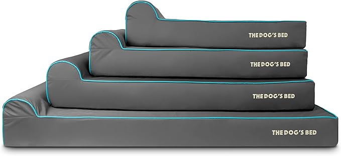 The Dog’s Bed Orthopedic Memory Foam Dog Bed with Headrest, Oxford Fabric, Grey with Blue Trim, XXL, 6-Inch