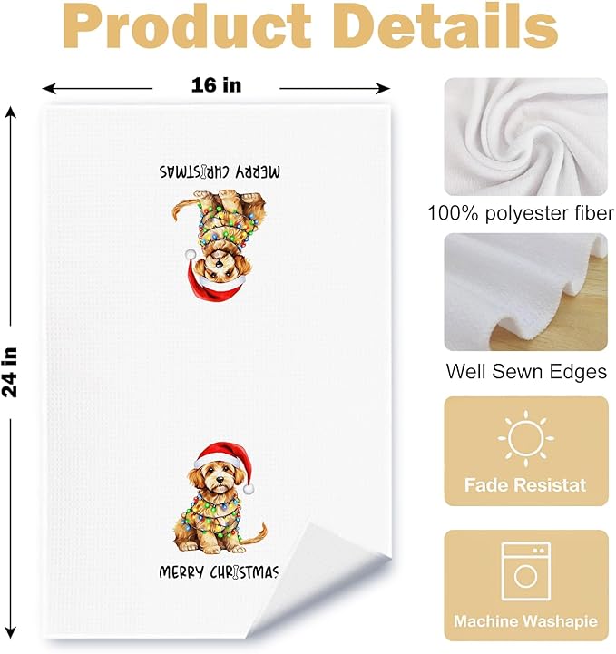Christmas Cavapoo Kitchen Dish Towels 2 Pack - Cavapoo Dog Lover Gift, Waffle Weave Christmas Hand & Tea Towels for Kitchen Bathroom, 16x24 Inches