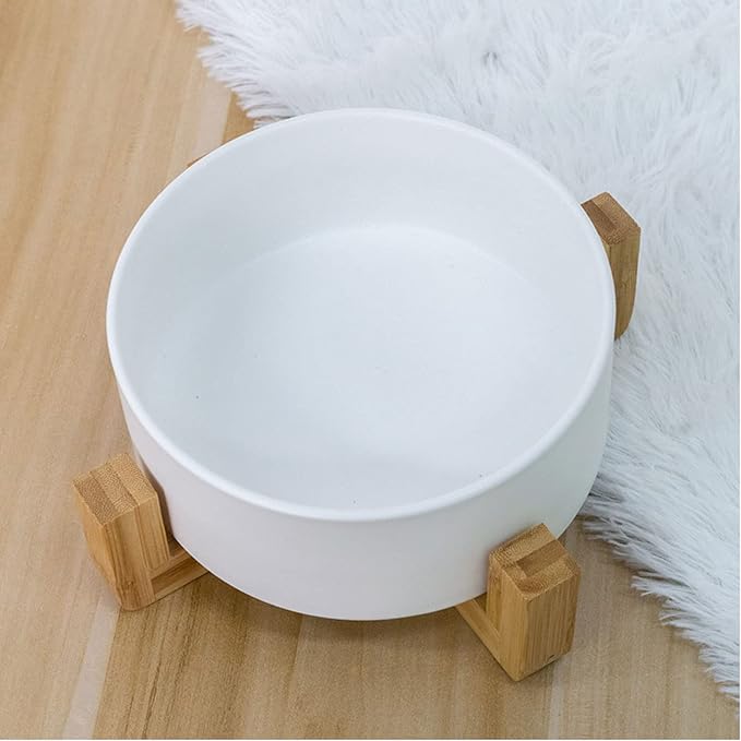 Petygooing Ceramic Dog Cat Bowl Set with Stand, Pet Dog Food and Water Dish,Medium Pet Bowls Anti Slip Set of 2 Cat Bowls-White Pet Food Bowl- Small Medium Size Pet (28 OZ /3.6 Cups)