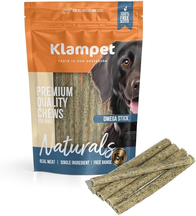 Omega Sticks for Dogs 15 Pack – Natural Collagen Dog Chews Wrapped in Wild-Caught Salmon Skin – High in Omega-3 & 6 – Joint, Skin & Coat Support – Grain-Free, Digestible Treats