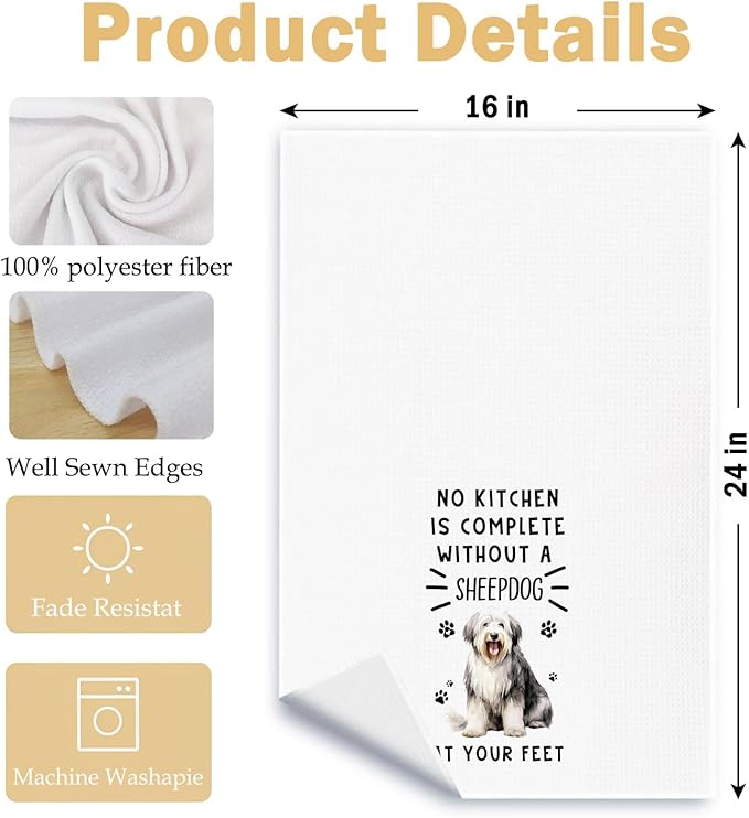 Funny Sheepdog Hand Towels for Kitchen Home Bathroom Decor, A Kitchen is Not Complete Without A Sheepdog Dish Towel, Dog Lovers Gift, 16×24 Inch