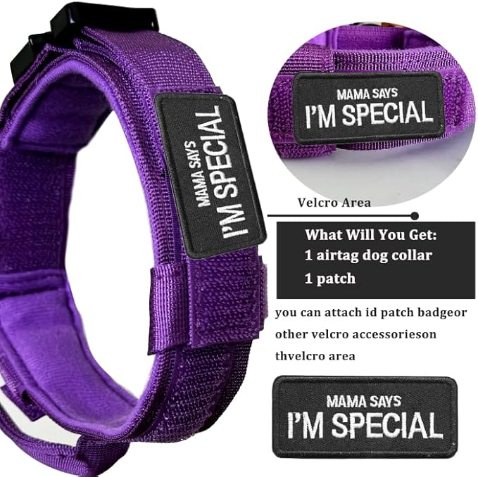 Xqpetlihai Tactical Dog Collar with Airtag Holder Waterproof Airtag Dog Collar with Control Handle and Metal Buckle(DeepPurple,XL