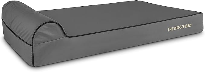 The Dog’s Bed Orthopedic Memory Foam Dog Bed with Headrest, Oxford Fabric, Grey with Black Trim, XL, 6-Inch