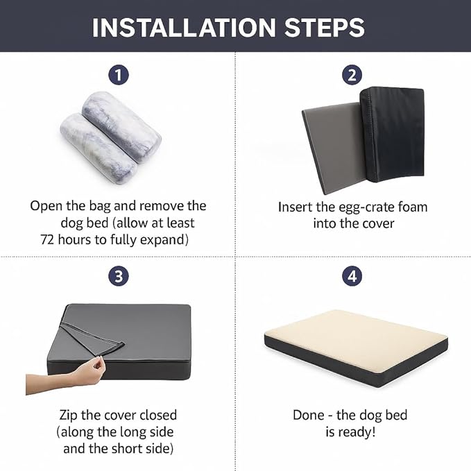 Dog Bed with Waterproof Inner Liner, Removable Cover, Egg Crate Foam Dog Beds, Easy to Clean,36×26Inch,Gray