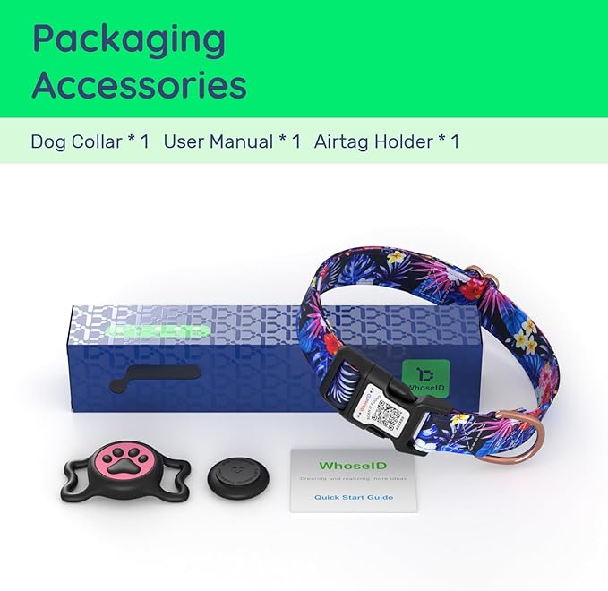WhoseID Airtag Dog Collar,with Waterproof airtag Holder竊똎riginal Stylish Cute Pattern Design.QR Code ID Buckle竊똂omfortable Soft Cotton for Small Medium Large Dogs