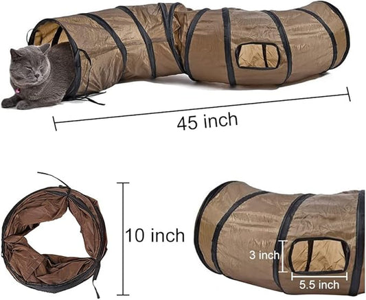 Andiker Cat Tunnel, S-Shape Cat Tube Collapsible Kitten Play Toy with 2 Side Holes for Kitten Exercising Hiding Training and Running Cats Toy for Indoor Cats(Brown)
