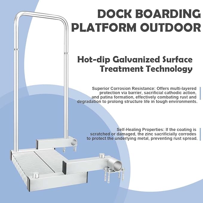 Heavy Duty Folding Boat Boarding Platform Dock Step with Safety Grab Bar - 3 mm Thick Hot Dipped Galvanized Dock to Boat Ramp Step - Dock Extension Step Ramp for Boarding on Boat Lifts, Marinas, Docks
