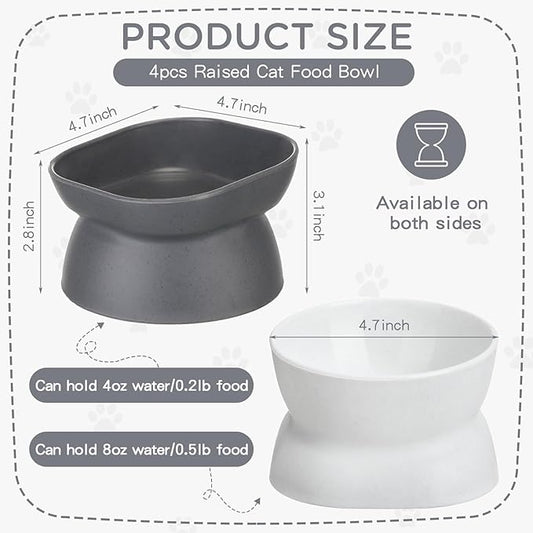 4 Pieces Plastic Tilted Elevated Cat Bowls Raised Cat Food Bowls Elevated Feeding Dish for Flat Faced Kitten Kitty Pets Supplies(White and Grey)