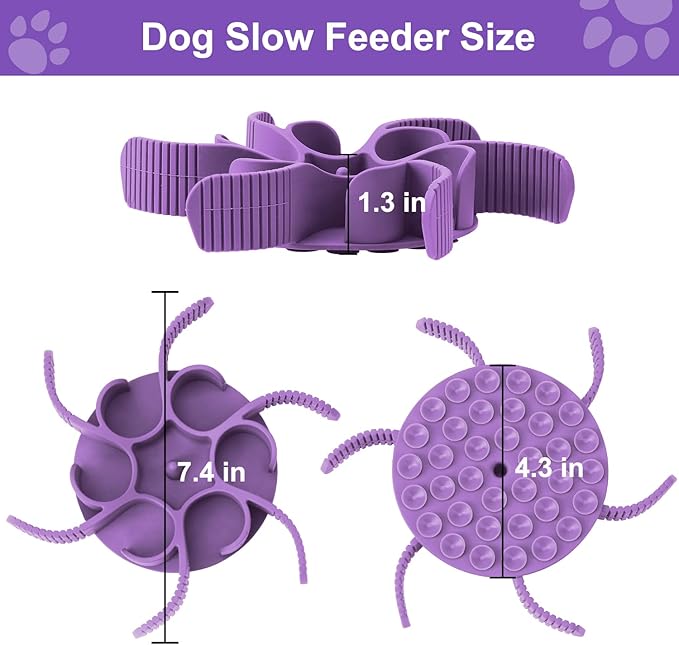 Dog Slow Feeder Bowls Silicone Spiral Pet Food Feeder Insert to Slow Down Eating for Large Medium Small Breed Dogs Perfect with Stainless Steel Glass Ceramic Pet Bowls (Purple)