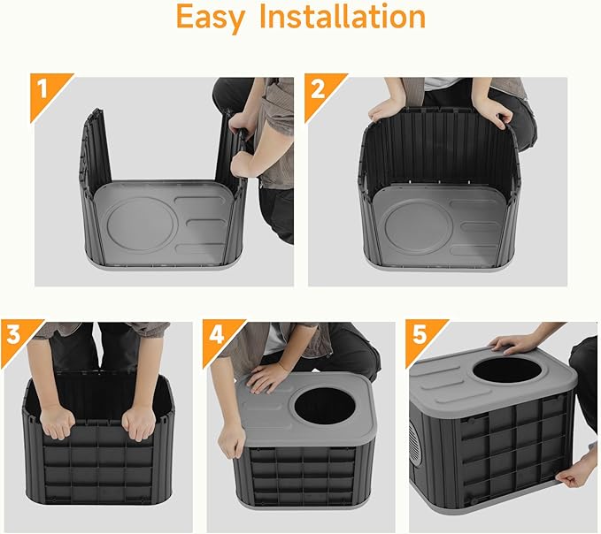 ONBRILL Outdoor Cat House Weatherproof with Dual Ventilation Windows, Spacious Durable PP Material Cat House for Outdoor Indoor Use, Easy to Assemble and Clean, Black
