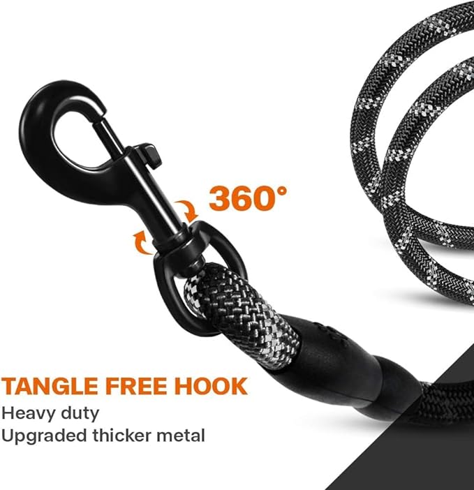 Taglory Rope Dog Leash 5 FT with Comfortable Padded Handle, Highly Reflective Threads Leash for Small Dogs, 3/8 inch, Black