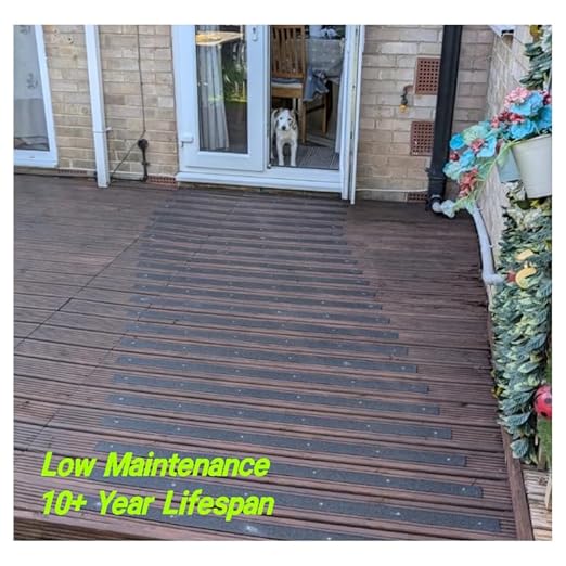 Anti-Slip Decking Strips - Pack of 5 (16" x 2") Heavy Duty GRP Non-Slip Treads for Outdoor Steps, Ramps & Decks - Weatherproof, Easy to Install, Long Lasting Safety Grip (Black)