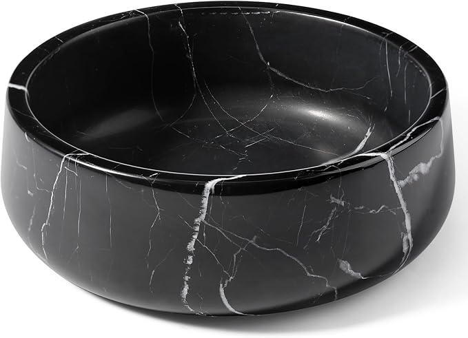 Black Marble Dog Bowl, 3.5lbs Non Slip,Non Spill Heavy Dogs Food Bowl, Large Dog Dish, Weighted Food and Water Bowls for Medium Dogs, Natural Stone Pet Bowl, Easy to Clean, Holds 4.5 Cups