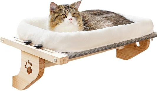 Cat Window Hammock, Wooden Stand Mounted Pet Bed, White