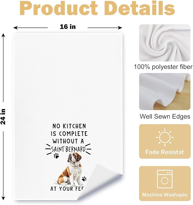 Saint Bernard Funny Dog Kitchen Towels for Women- Saint Bernard Waffle Weave Hand Towels,A Kitchen is Not Complete Without A Saint BernardDish Towel for Bathroom,Dog Lovers Gift,16×24 Inch
