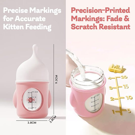 Ergonomic Pet Nursing Bottle,Puppy Bottles for Nursing Puppy Milk - 20ml Slow Flow Kitten Bottle Feeding kit for Newborn Kittens/Puppies/Small Animals, Easy-Clean Silicone Feeder (Pink)