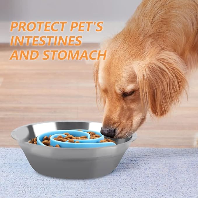 Slow Feeder Dog Bowls Insert, Animire Soft Silicone Slow Eating Dog Food Bowl for Small, Medium and Large Dogs, Compatible with Regular and Elevated Bowls