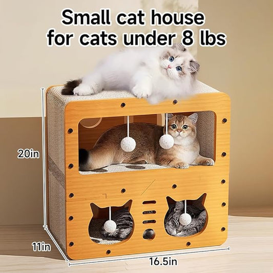 Cat Beds for Indoor Cats,Wooden Cat Scratcher House & Cardboard Condos,Covered Bedsure Kitten Bed Cave Furniture,Cute Playhouse Box,Small Size,for Cats Under 8 lbs