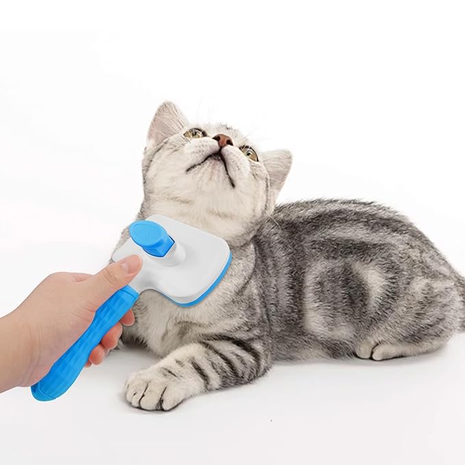 Dog & Cat Brush, Self Cleaning Slicker Brush for Pets, Upgraded Dog Brush for Shedding Massaging and Grooming, Removes Loose Undercoat & Portable Comb for Long Short Haired Dogs(Blue)