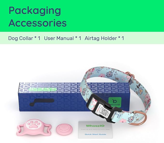 WhoseID Airtag Dog Collar,with Waterproof airtag Holder竊똎riginal Stylish Cute Pattern Design.QR Code ID Buckle竊똂omfortable Soft Cotton for Small Medium Large Dogs