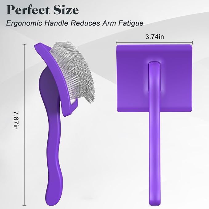 2PCS Slicker Brush for Dogs & Pet Comb,Professional Dog Grooming Brush (Goldendoodles,Poodles,Labradoodles) with Extra Long Pins to Effectively Remove Tangles, Knots and Mats (Purple, Large)