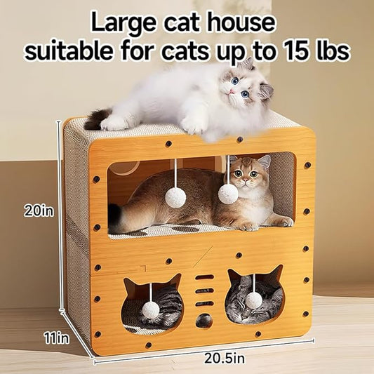 Cat Beds for Indoor Cats,Wooden Cat Scratcher House & Cardboard Condos,Covered Bedsure Kitten Bed Cave Furniture,Cute Playhouse Box,Large Size,Suitable for Cats up to 15 lbs
