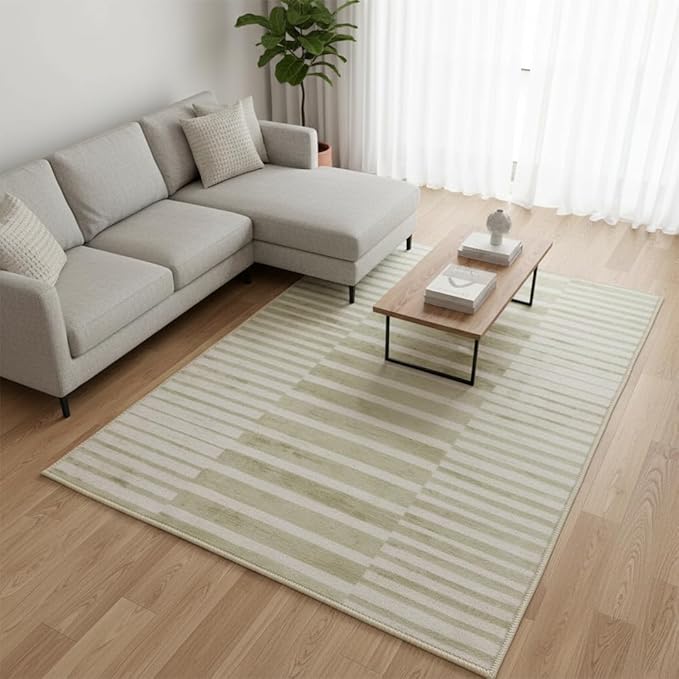 Muddy Mat짰 Creamline 5ft x 7ft Washable Area Rugs for Living Room, Bedroom & Dining Room ??Modern Soft Low Pile Non Slip Carpet ??Pet Friendly Waterproof Foldable Rugs for Home