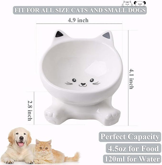 Raised Cat Bowl, 4.9 Inch Ceramic 3D Elevated Cat Food Bowl and Water Bowls, Cute Kitten Dishes 4.5 OZ, Anti-Vomiting & Whisker Fatigue Friendly, Stress-Free for Indoor Cats, 1 Piece