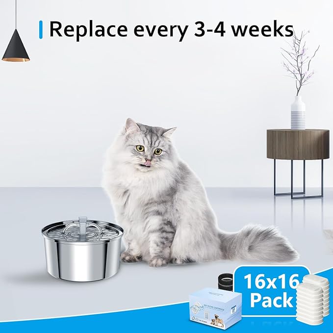 Cat Water Fountain Filters,10 Pack Cat Fountain Filters,Cat Fountain Replacement Filters for 67oz/2L&108oz/3.2L Stainless Steel Cat Water Fountain,Pet Water Fountain Filters (10 Filters & 10 Sponges)