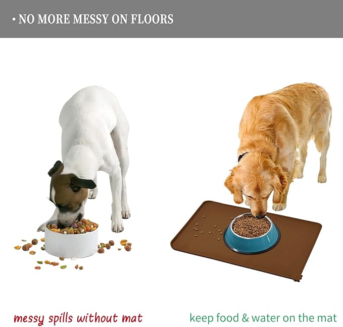 Waterproof Pet Feeding Mat with High Raised Edges, Heavier and Thicker Placemats for Cat Dog Water Bowl with BPA Free, Dogs Cats Food Mats for Messy Drinkers to Prevent Spill and Protect Floors