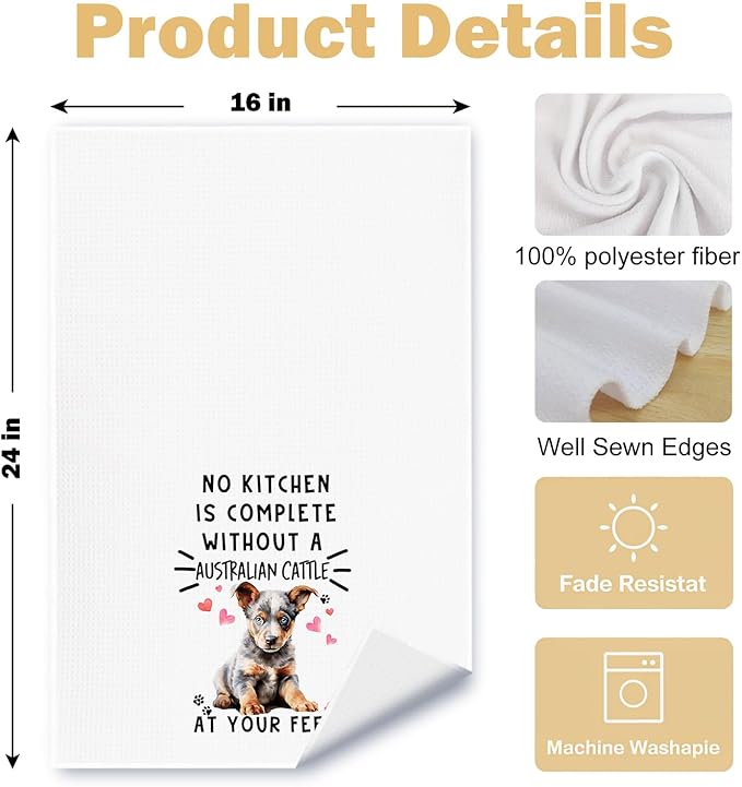Australian Funny Dog Kitchen Towels - Australian Cattle Waffle Weave Dish Towels,A Kitchen Is Not Complete Without A Australian CattleHand Towel For Home Bathroom,Dog Lovers Gift,16×24 Inch