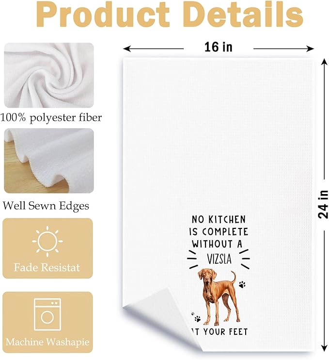 Funny Vizsla Hand Towels for Kitchen Home Bathroom Decor, A Kitchen is Not Complete Without A Vizsla Dish Towel, Dog Lovers Gift, 16×24 Inch