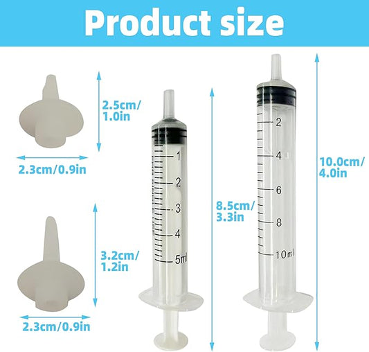10pcs Kitten Feeding Nipples & Nursing Syringe, Silicone Newborn Kitten & Puppy Feeding Kit, Miracle Nipples for Kittens, Puppies, Rabbits, Squirrels, Small Animals (5ml + 10ml)