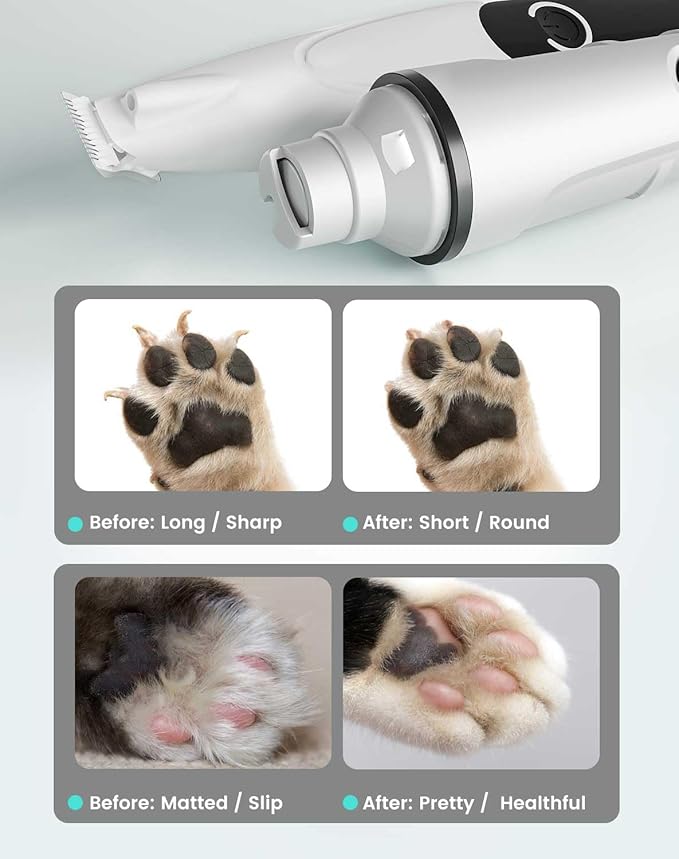 2 in 1 Dog Nail Grinder Quiet and Dog Paw Trimmer, Powerful Painless Electric Dog Nail Trimmers for Large Medium Small Dogs, Rechargeable Cordless Dog Hair Clippers for Paws, Ears, Eyes, Rump