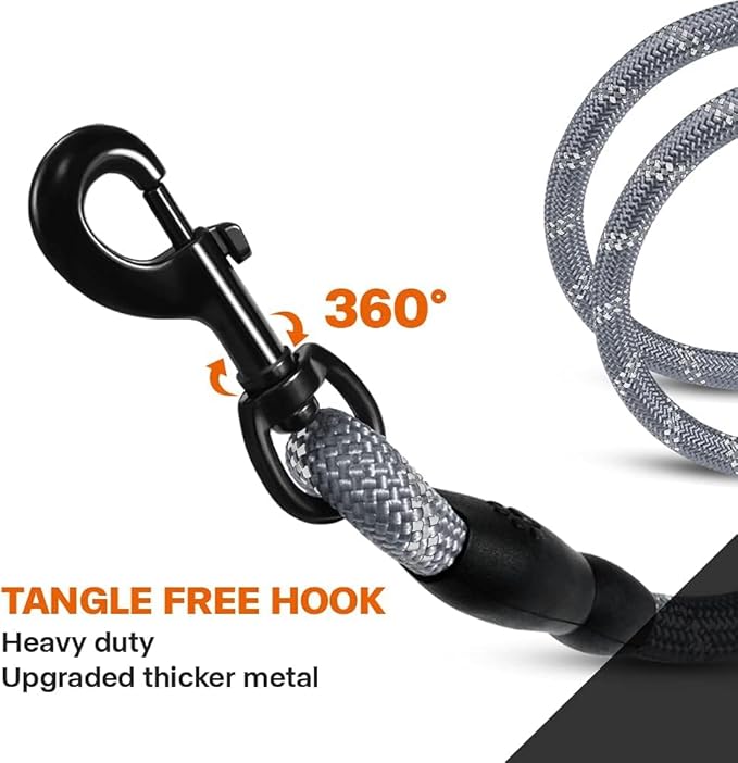 Taglory Rope Dog Leash 6FT with Comfortable Padded Handle, Highly Reflective Threads Leash for Small Dogs, 3/8 inch, Grey