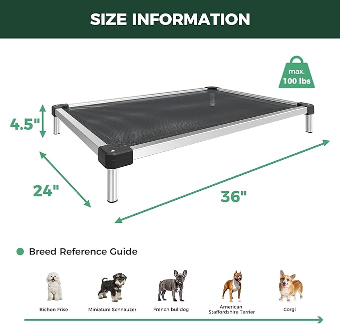 FXW TitanNest Chew-Proof Elevated Dog Bed, Raised Cot for Indoor/Outdoor/Camping Use, Durable & Waterproof Cooling Pet Bed for Small Dogs, 36.0" L x 24.0" W x 4.5" H, Black